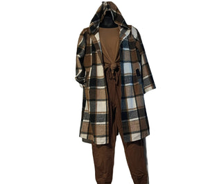 Plus Plaid Light Weight Hooded Jacket