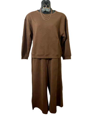 Brown Plus Texture Flare  Crop Leg Set